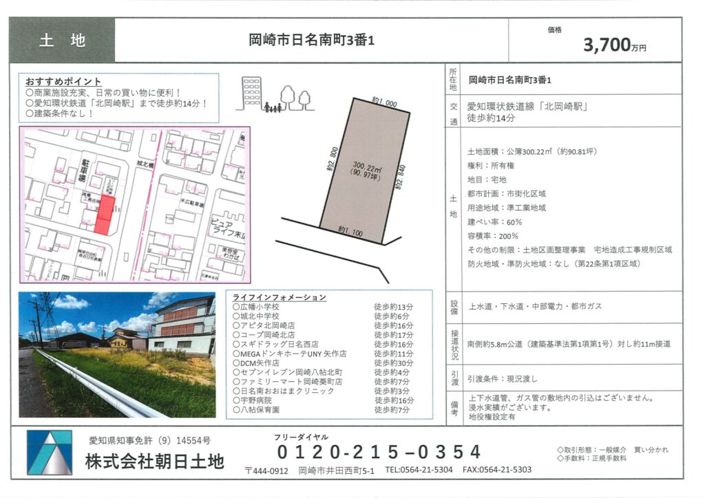 【新着】岡崎市日名南町 売地 3,700万円!北岡崎駅まで徒歩約14分